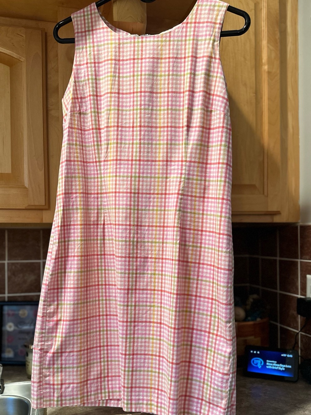 Chadwicks Pink Plaid Sleeveless Midi Dress with Yellow & Cream Accents